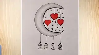 2026 year drawing।। happy new year drawing in moon 🌙।। beautiful 2026 drawing ideas।। Welcome 2026।।