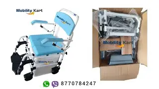 Padded Seat Foldable Shower Commode Rust Proof Wheelchair with Flip-Up Armrest & Detachable Footrest