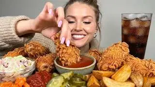 Big Crispy Chicken Platter Mukbang ASMR | Fries, Sauces, Sweets & Drinks