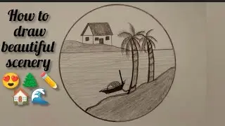 How to draw simple scenery art for beginners✏️ circle drawing easy|easy scenery drawing step by step