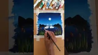 Easy Acrylic Painting - Moonlight Night Scenery with Duck //#short