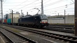 Vectron mit Container Zug kommt zum stehen