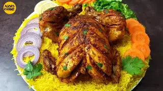 Chicken Steam Roast Platter Recipe by Aqsa's Cuisine, Chargha, Chicken Roast with Yellow Butter Rice