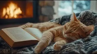 Cozy Plant Room Ambience | Fireplace & Nature Sounds for Meditation | Sleeping Cat Visual 🌿