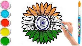 Indian national flag Drawing in Flower Shape ||    Independence day drawing Tutorial for kids