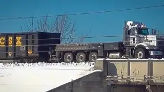 Semi Truck Towing  a Train Meets 60 MPH Van Train!