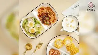 Porcelain healthy eating plate diet ceramic divided dinner plate with 3 compartment  | SANBO