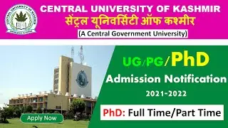 PhD Admission 2021 in CENTRAL UNIVERSITY OF KASHMIR | Kashmir Central University PhD | CUKAT 2021