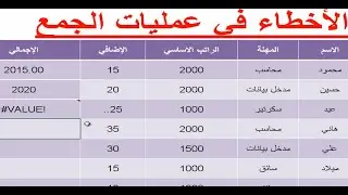جميع اخطاء الجمع في الاكسل - رسائل دوال الجمع في اكسل - دوال الجمع  - error messages in excel
