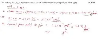 Geochemist Exam 2019 | Molarity (M) to Parts per Billion (ppb) | Environmental Chemistry Problem