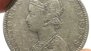 1890 Silver British India 1 Rupee Queen Victoria Coin