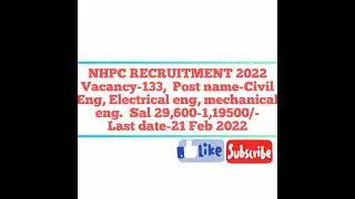 NHPC RECRUITMENT 2022 | SARKARI NAUKRI | GOVT JOBS | #shorts#nhpc#govtjobs
