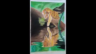 Water reflection of tiger with Soft Pastels