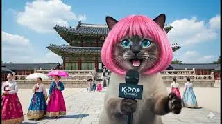 K-Pop News Live with Pink Wig Cat at Gyeongbokgung Palace 🇰🇷✨