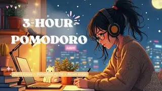 LATE NIGHT STUDY: 3HR Pomodoro 40/10 for ADHD | 40-Min Focus, 10-Min Break | Brown Noise