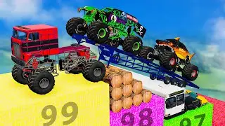 Big & Small Monster Trucks VS Massive Stairs - Monster Truck Crashes