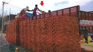 Time lapse of 20,000 Red Bricks Unloading || Couple Vs Brothers Unloading Competition