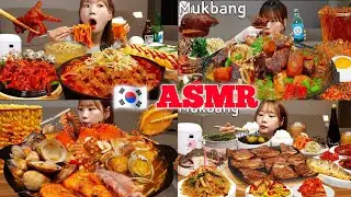 Korean ASMR Mukbang Feast 🍜🐙 | Spicy Seafood, BBQ & Noodles Challenge