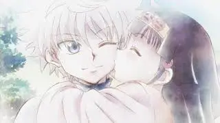 alluka kissing killua on the cheek