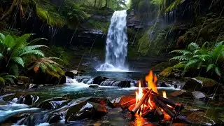 🔴Mountain Forest Waterfall 🌧️ Relaxing Rain & Flowing Water Sounds | White Noise for Sleep (24/7)