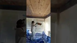 Staining a wood ceiling with bakers gray away toupe.