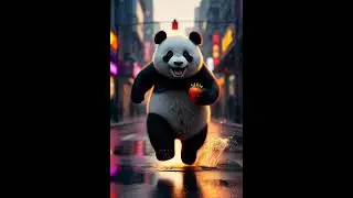 A Joyful Panda 🐼 Running with Strawberry🍓 #cute #animallovers #ai #wildanimals #funny