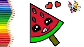 How to Draw and Colour a Cute Watermelon Ice Cream Easily Step By Step
