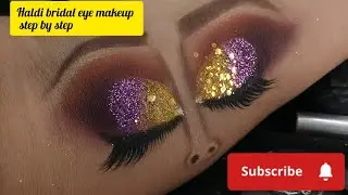 bridal glitter eye makeup step by step/haldi bridal colourful eye makeup/ glitter eye makeup