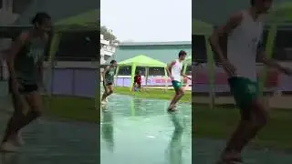Rainy first day warmup for Masskara Beach Volleyball 🌧️ #animolasalle #dlsubeach #beachvolleyball