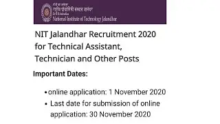 NIT Jalandhar job recruitment 2020 | NIT Vacancy | NIT job | msr job info