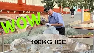 An Old Man Sculpt a whale on 100kg Ice Block | Wow | ShafnyTv