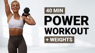 40 MIN DB FULL BODY WORKOUT | Push Focus | + Repeat | + Weights | Core | Super Sweaty Power Workout