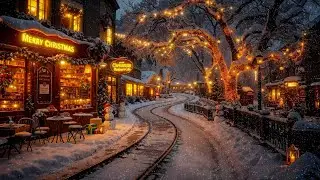 Deep Winter Jazz for Relaxation 🎄 Peaceful Snowy Café Street and Nostalgic Christmas Ambience