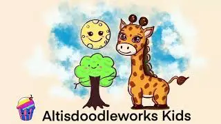 Happy friends drawing, giraffe, moon, tree