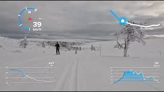 Kiilop&auml;&auml;n pitk&auml; alam&auml;ki. Laskettelu murtomaasuksilla Lapissa. GPS nopeustiedot. Saariselk&auml; ladut.