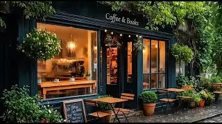 Smooth Jazz Café ☕ Rainy Coffee & Books Ambience | 12 Hours For Relaxation Work & Study