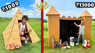 Overnight Survival Challenge || Low Budget Cardboard House Challenge 🏠  ₹1000 VS ₹13000