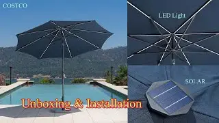 10-футовый круглый зонт Sunvilla со светодиодной солнечной батареей | #costco #solar #patioumbrella #patiofurniture