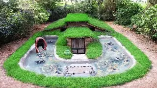 Build Secret Underground House Has Fish Pond Around, Fish Pond In The Forest.