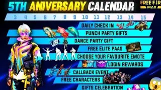 Free Fire 5th Anniversary Event | Anniversary Calendar | How To Claim 5th Anniversary Free Rewards |
