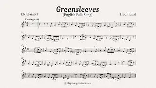 Greensleeves - Clarinet Playalong Bb sheet music & Guitar accompaniment backing track