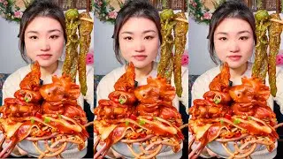 ASMR Mukbang ~ Braised Chicken with Enoki Mushrooms and Spicy Chilli Sauce | Quick Eats Mukbang
