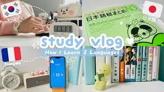 study vlog ♡ study 3 languages with me 🇰🇷🇯🇵🇫🇷  (&sup;&bull;̀&omega;&bull;́)&sup;✎