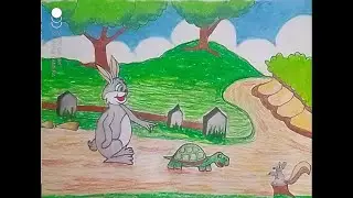 Drawing race scenery  between the  hare and the tortoise  easily step by step
