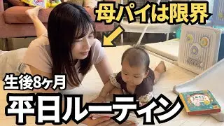 【生後8ヶ月】成長は嬉しいけど母パイは限界w後追いつかまり立ちで目が離せない【2歳差育児ルーティン】
