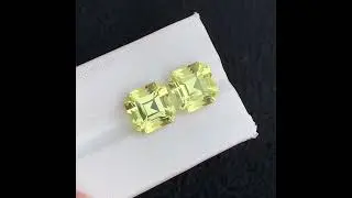10.90 Carats Lemon Quartz Earring Pair, Natural Yellow Stone Pair Asscher Shape
