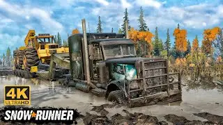 Black Pearl Offroad Truck Towing a CAT 635 on Mudding Road In SnowRunner Season 15 #snowrunner