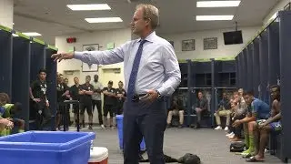 Brian Schmetzer addresses club in locker room following 1-0 win