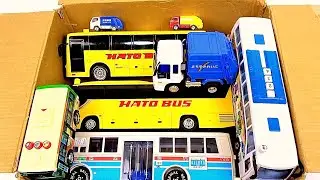 バスとゴミ収集車のミニカーをチェックしてサウンド鳴らして坂道を走行テストしましたよ。