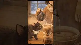 Making #coffee in a cozy snowy day. #asmr #cat #ghibli #animation